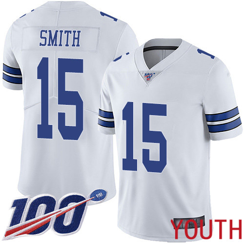 Youth Dallas Cowboys Limited White Devin Smith Road #15 100th Season Vapor Untouchable NFL Jersey
